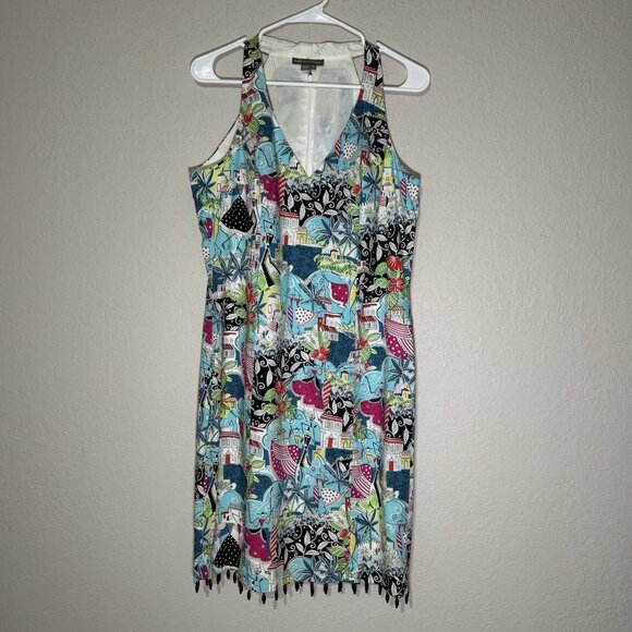 Kelly and Diane Vibrant Print Halter Beaded Trim  Dress Size 10 Cruise Vacation - Picture 2 of 16